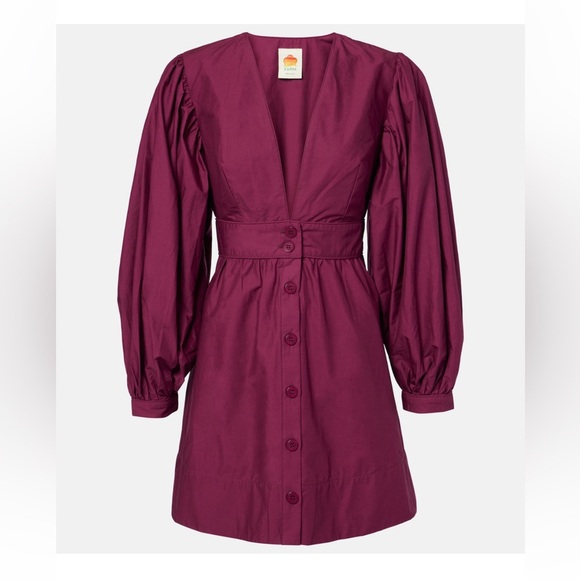 NWT Farm Rio Puff Sleeve Mini Shift Button Dress, Burgundy, M - Picture 1 of 9